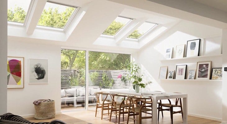 velux white roof windows installed in extension